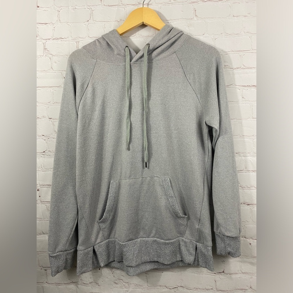 Peace & Pearls Hoodie Womens Size Medium Gray Thin Pullover Kangaroo Pockets